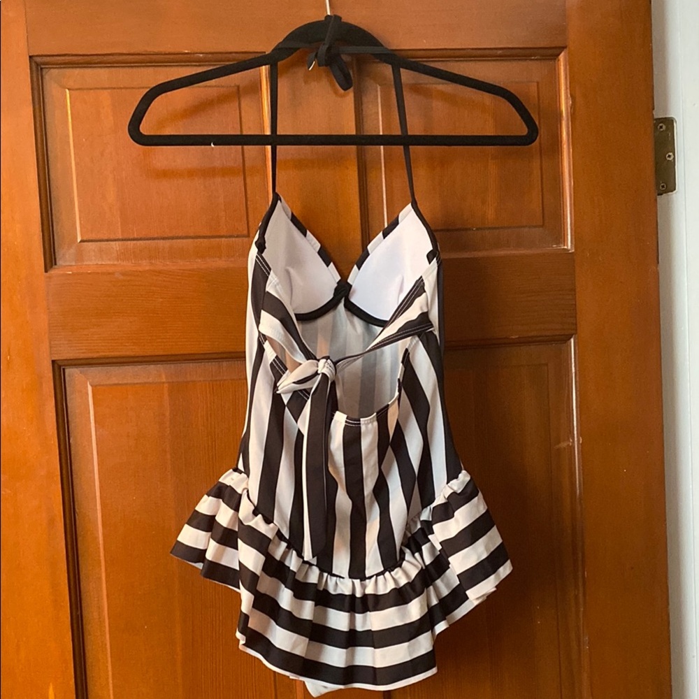 Striped Black and White Swimsuit - Picture 2 of 4